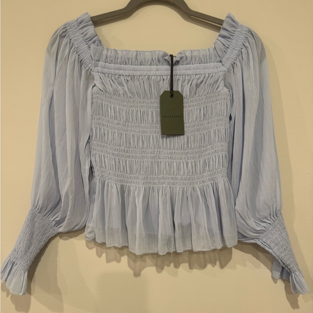 NWT all saints gentle lavender (light baby blue) Lara long sleeve blouse top